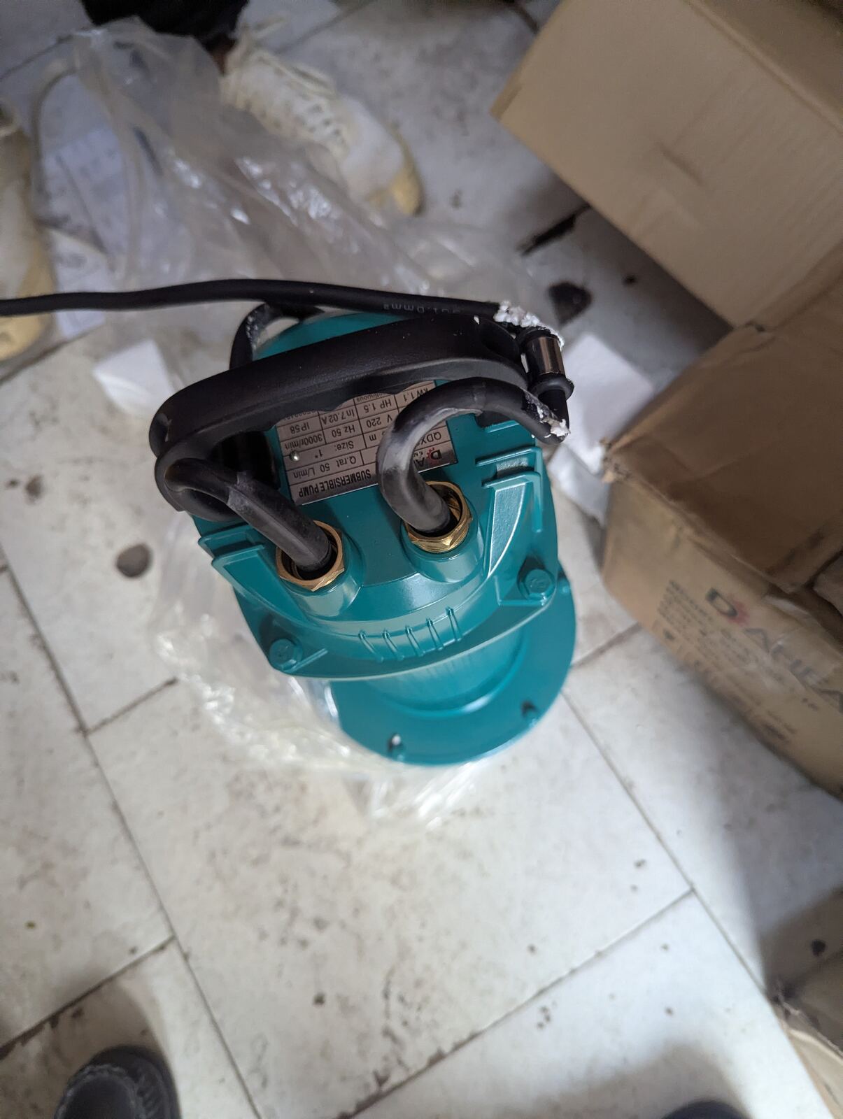 The submersible water pump purchased for the well project